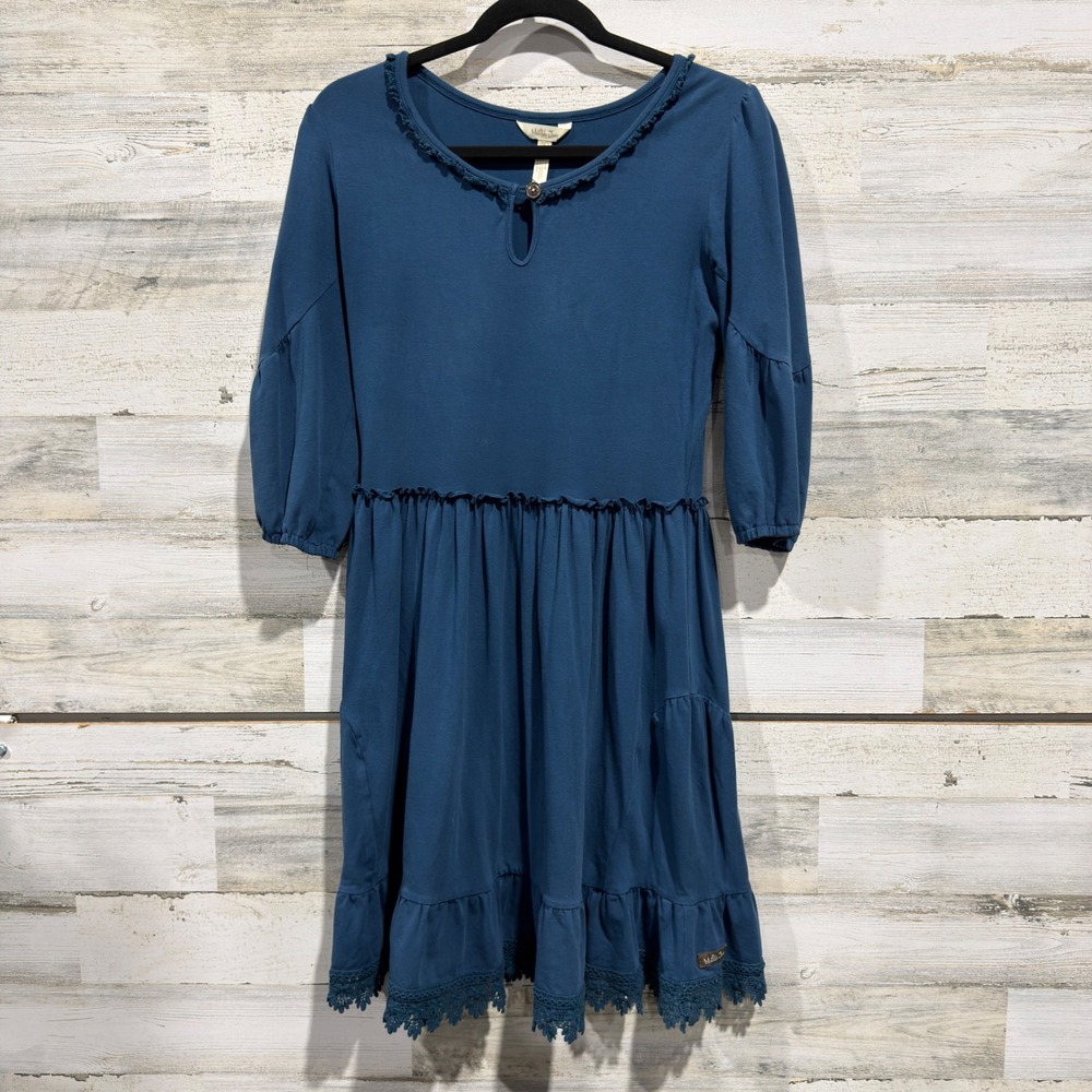 Matilda Jane Dress Women S Blue Lace Trim Ruffle Tiered Cottagecore EUC